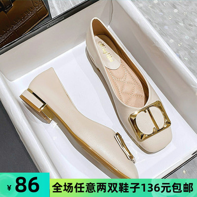 法式气质单鞋女秋粗跟2021新款晚晚鞋仙女温柔平底大码女鞋41一43