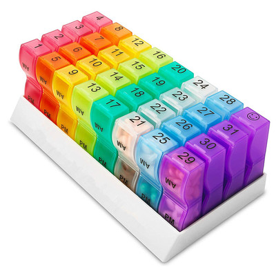 七彩塑料药盒 一月装31天药盒 家庭独立分装药丸收纳盒