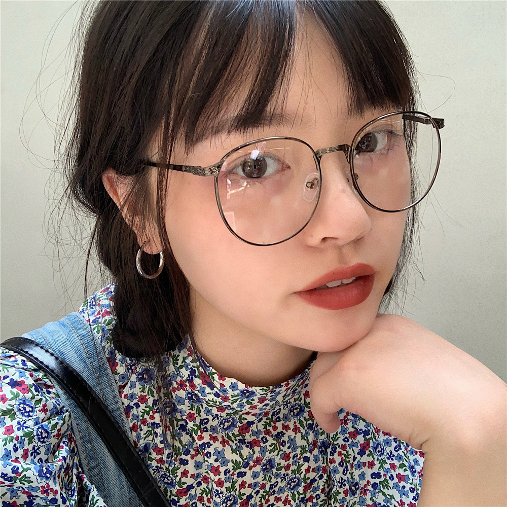 丁走走/韩版软妹圆形金属框平光镜D潮女百搭文艺大框复古眼镜框男
