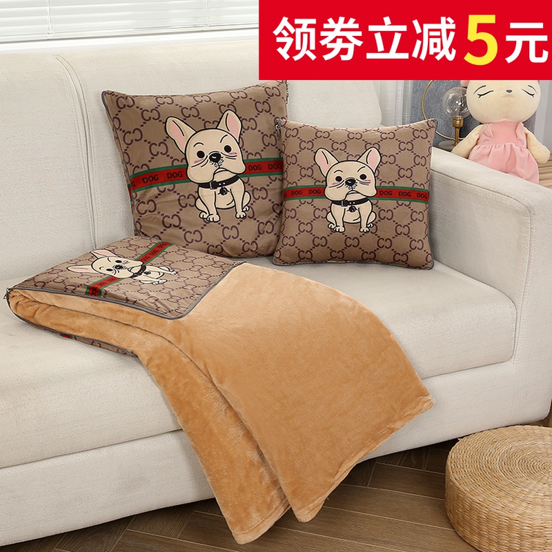 可定制汽车抱枕被子两用办公室午休毯沙发靠垫空调被绒折叠二合一