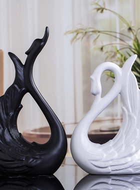 北欧风格简约客厅摆件比翼天鹅玄关装饰品门厅办公室摆设工艺品