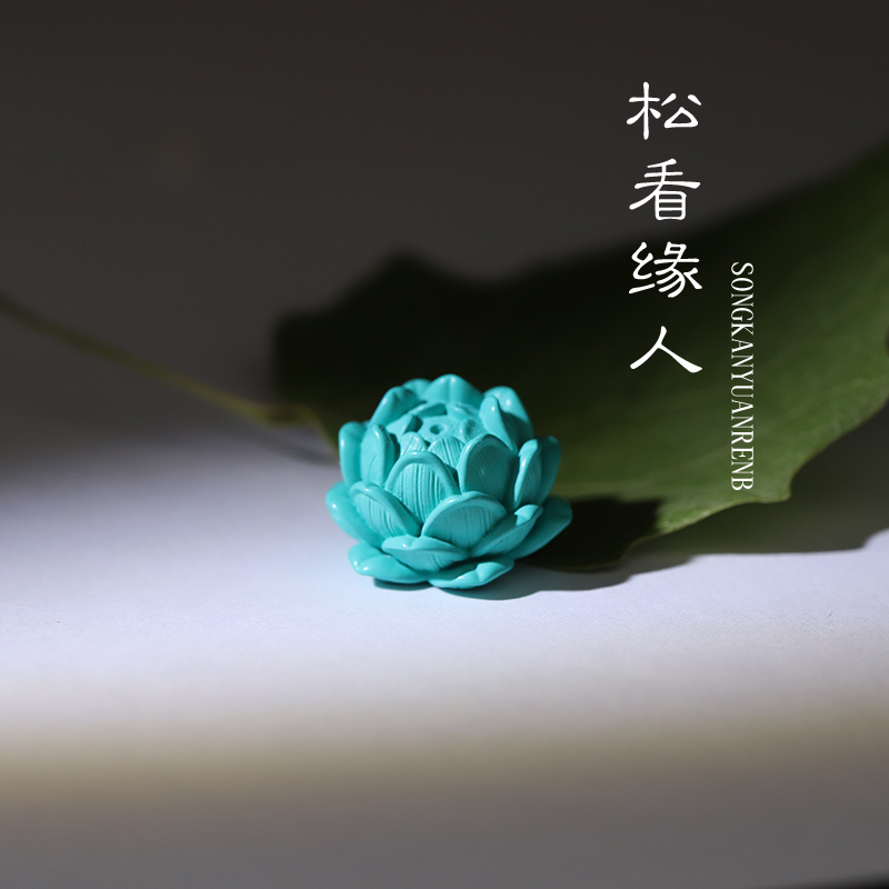 优化绿松石莲花珠单颗吊坠文玩配饰手串单圈雕刻件背云车钥匙挂男
