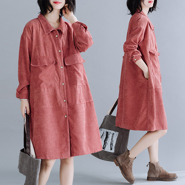 复古港味灯芯绒衬衫女2020秋冬新款宽松大码中长款长袖衬衣外套潮