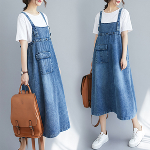 宽松一字领无袖 牛仔背带裙女2020新款 大码 韩版 连衣裙显瘦减龄 夏季