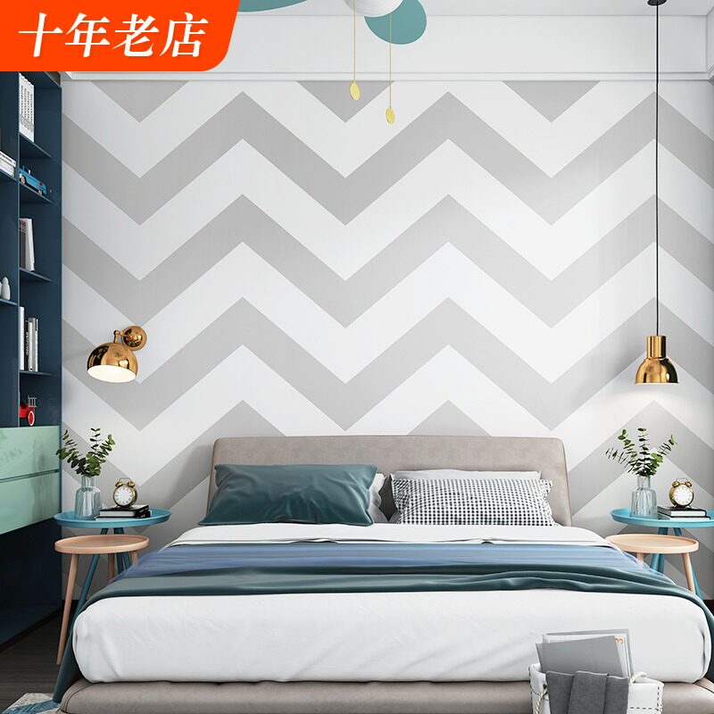 新品波浪纹墙纸北欧风格几何小清新简约客厅卧室T灰色系浅灰色背