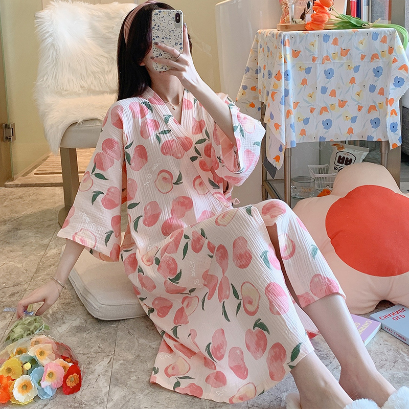 春夏天睡袍女夏季纯棉2021年新C款春秋可爱日式浴袍式纱布睡衣睡