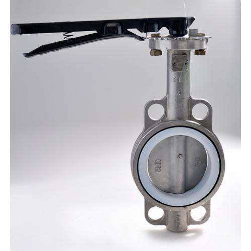 D71F-16P不锈钢手柄对夹式衬氟手动蝶阀软密封衬四氟蝶阀DN100150