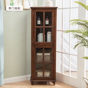 美式实木酒柜双门展示柜客厅多功能柜电视边柜玻璃门高低柜小书柜