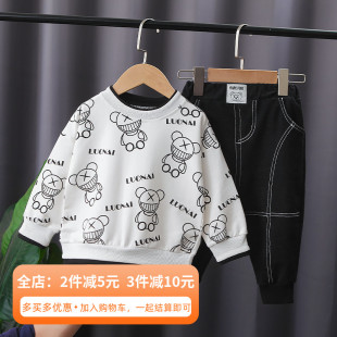 帅气衣服婴幼儿童装 男童秋装 洋气1一3岁宝宝春秋季 2021新款 潮 套装