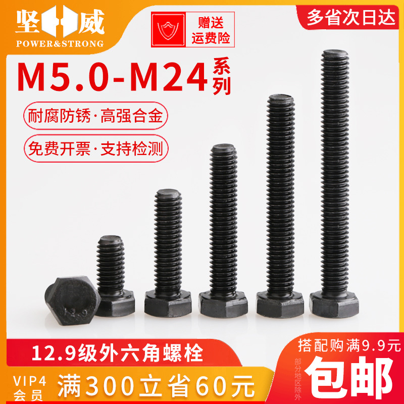 12.9级高强度六角螺栓螺杆加长外六角螺丝钉大全M4M5MR6M8M10-M24