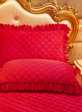 水晶绒加厚夹棉枕套一对装结婚红色珊瑚绒单人4874cm枕芯内胆套