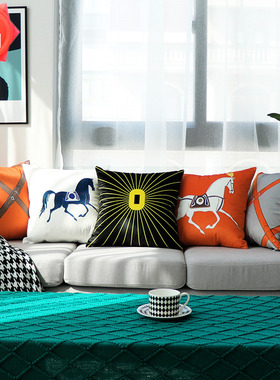 轻奢抱枕样板房简欧沙发客厅橙色靠垫腰枕现代民宿大靠枕靠背护腰