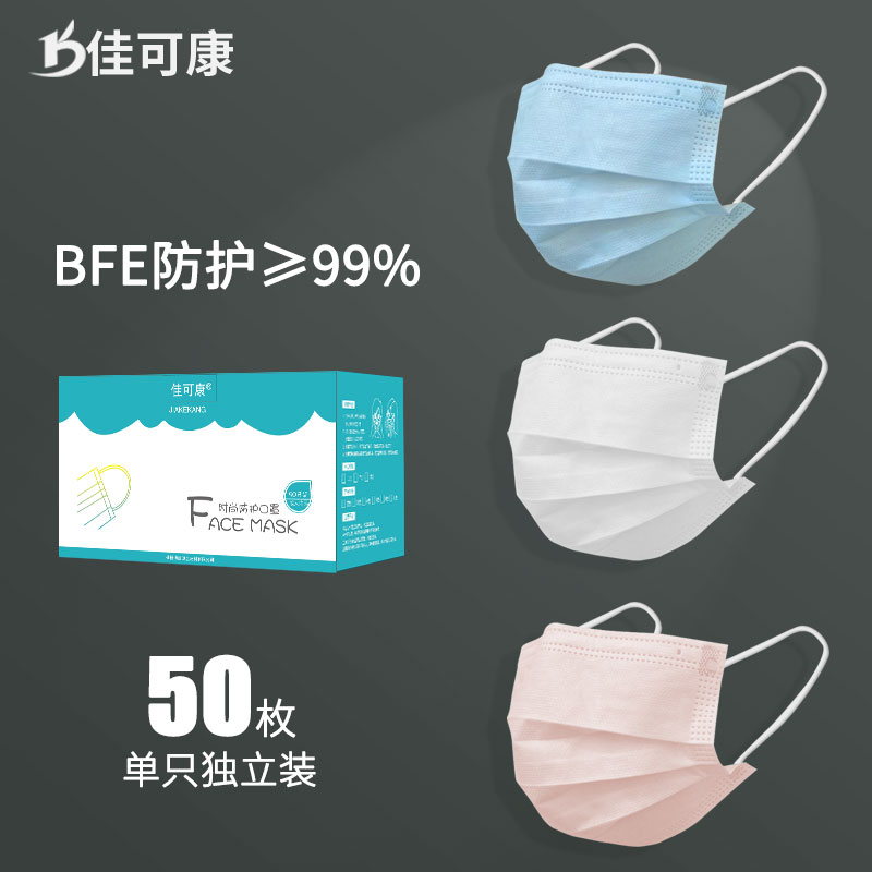 口罩一次性防尘透气黑色防护粉单独立包装J女蓝三层加厚50只男潮