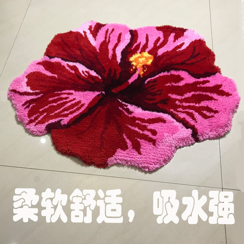 中国红直销大眼猴花地毯婚房床前地垫扶桑花卧室门垫电脑汽车坐垫