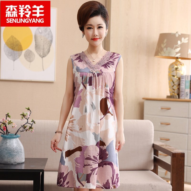 背心无袖睡裙夏季纯棉宽松加大码夏天薄款睡衣女士中长款妈妈裙子,女士内衣/男士内衣/家居服,睡裙,淘宝优惠券,粉丝福利购,淘宝优惠卷