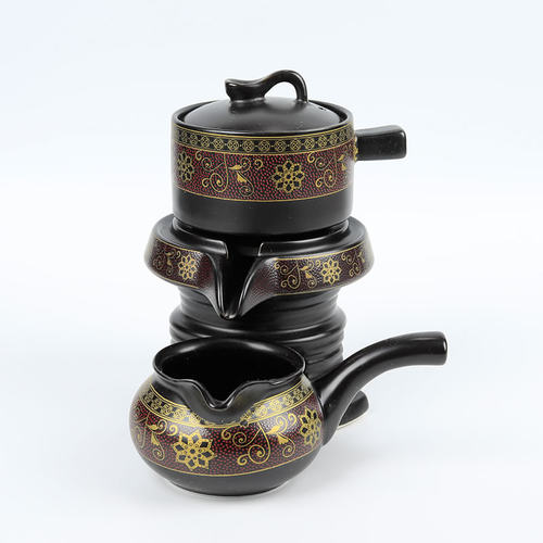 懒人石磨茶具半自动陶瓷中式功夫套装旋转出水自动滤茶壶茶杯盖子