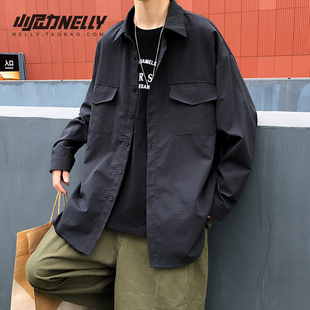 美式工装衬衫男长袖韩版潮流休z闲衬衣薄款帅气外套情侣百搭上衣