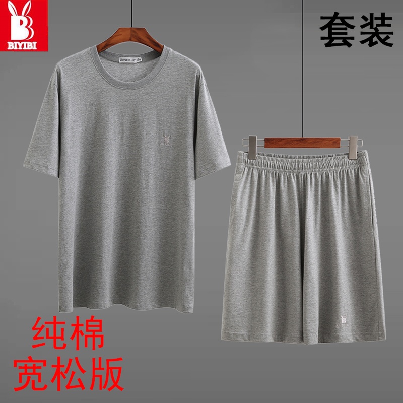 中年男装休闲运动套装夏季爸爸装B中老年纯棉大码父亲节衣服两件
