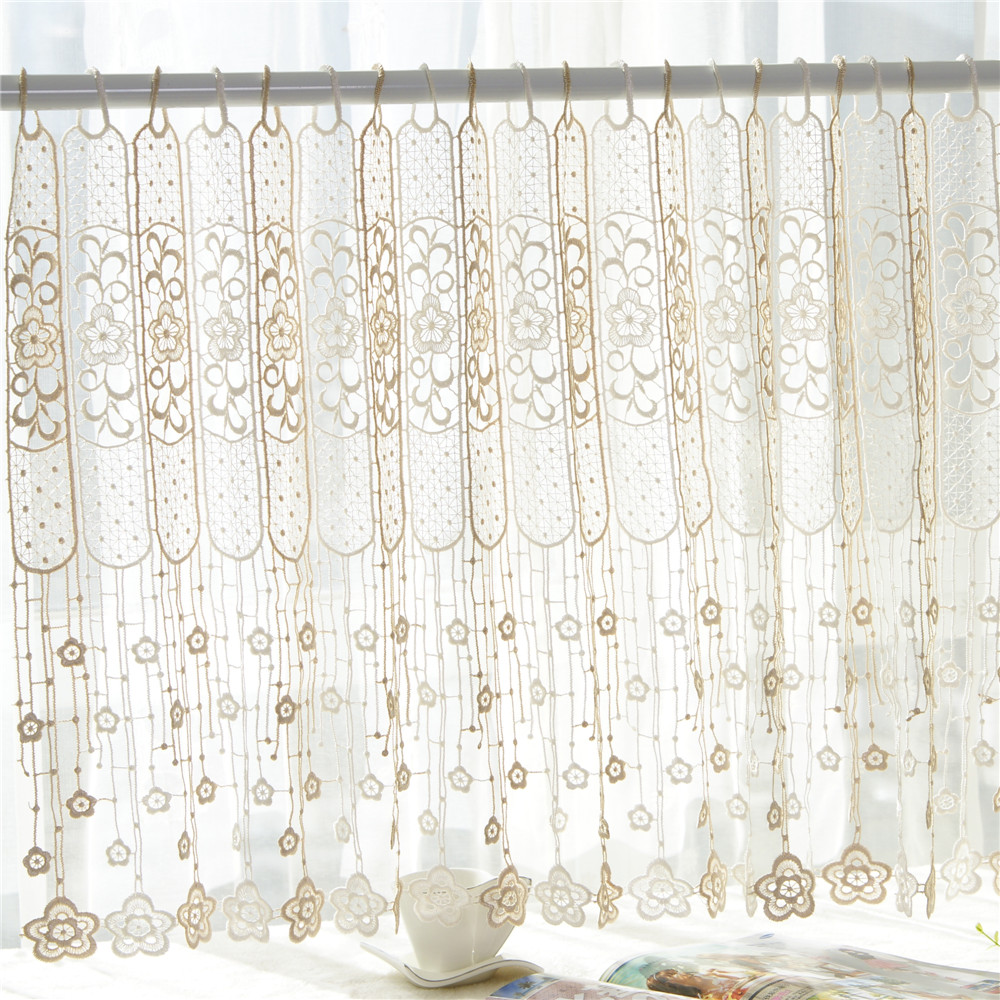 韩式简约水溶蕾丝镂空欧式隔断遮光帘咖啡帘门帘免打孔半帘厨房帘