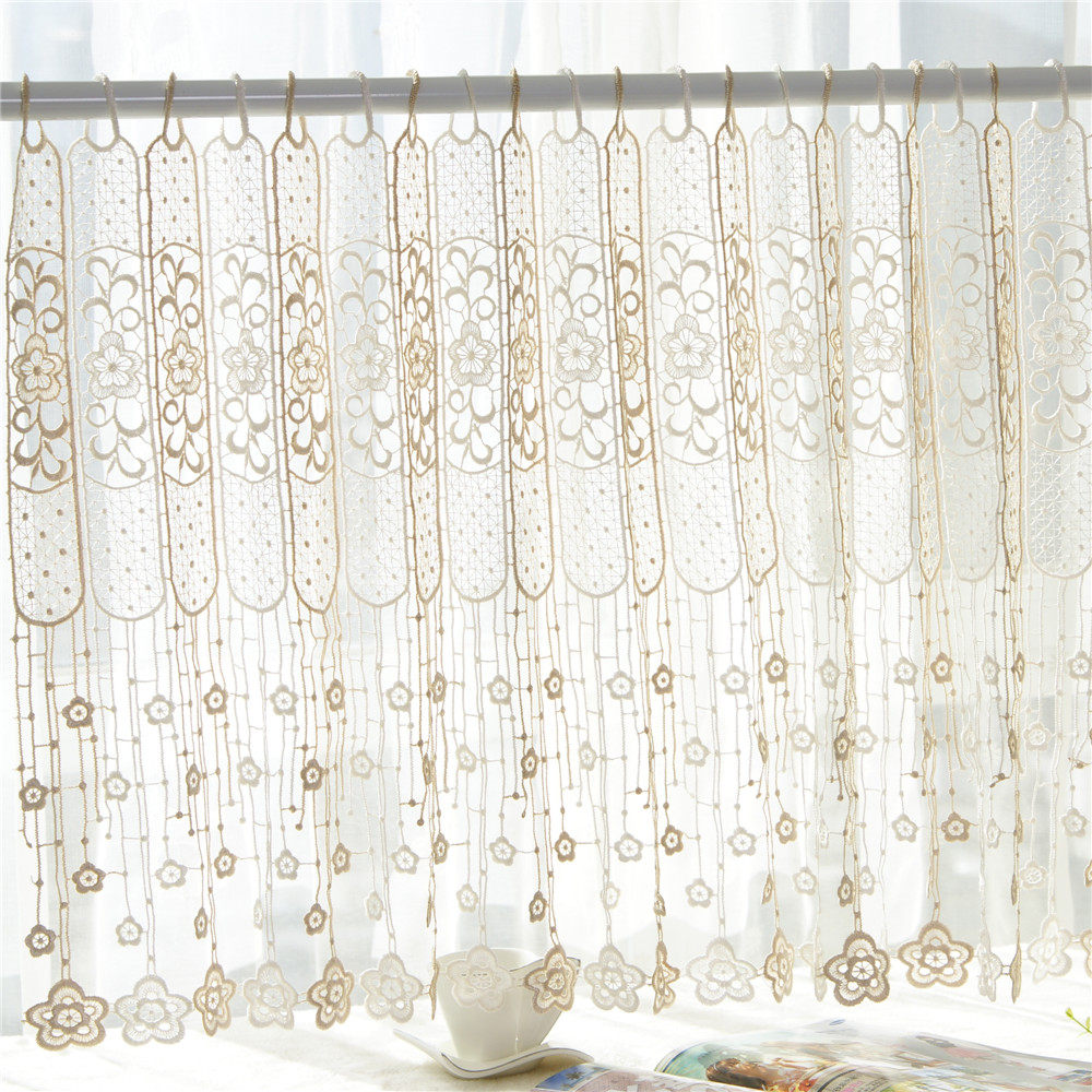 韩式简约水溶蕾丝镂空欧式隔断遮光帘咖啡帘门帘免打孔半帘厨房帘