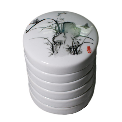 景德镇五层陶瓷带盖调色盘国画水彩水粉大号颜料碟书法墨盒砚台