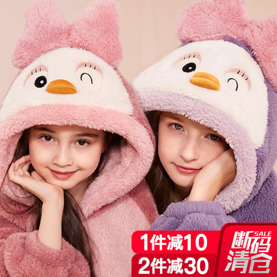 儿童睡袍女童睡衣珊瑚绒秋冬加厚款女大童法兰绒女孩长款亲子浴袍