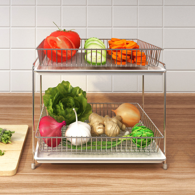 厨房菜篮子置物架蔬果收纳篮筐 304不锈钢台面备菜水果蔬菜收纳架