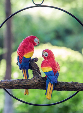 花园庭院装饰仿真金刚鹦鹉树脂摆件户外挂件假鸟装饰动物雕塑园艺