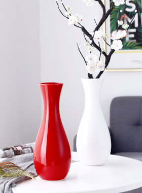 优选陶瓷新款红色花瓶喜庆水培插花简约白现代客厅电视柜家居装饰