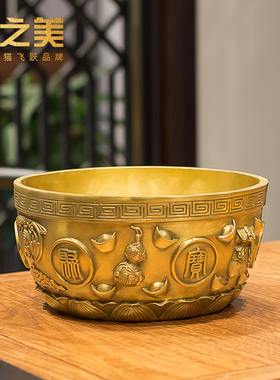 优选聚宝盆摆件紫铜纯手工黄铜工艺品存钱罐缸家居办公桌装饰开业