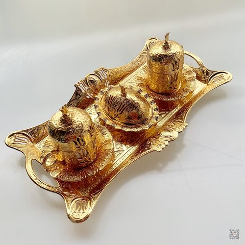 惊艳土耳其原装奥斯曼宫廷金色郁金香精美欧式金属咖啡杯套装送勺