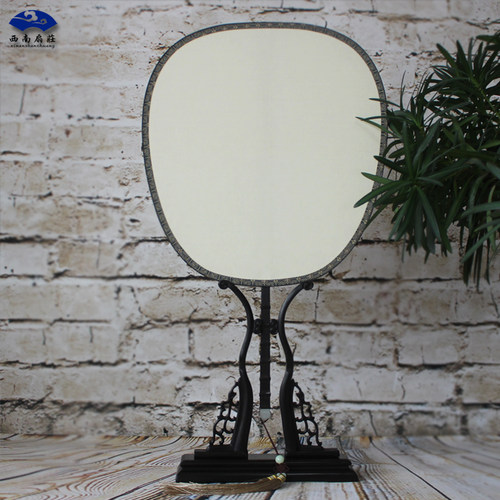 整套红木大包边宫扇工艺礼品扇空白双面真丝扇面装饰台屏团扇