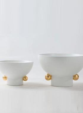 简约果盘陶瓷售楼处酒店堂花器描金花瓶工艺品摆设