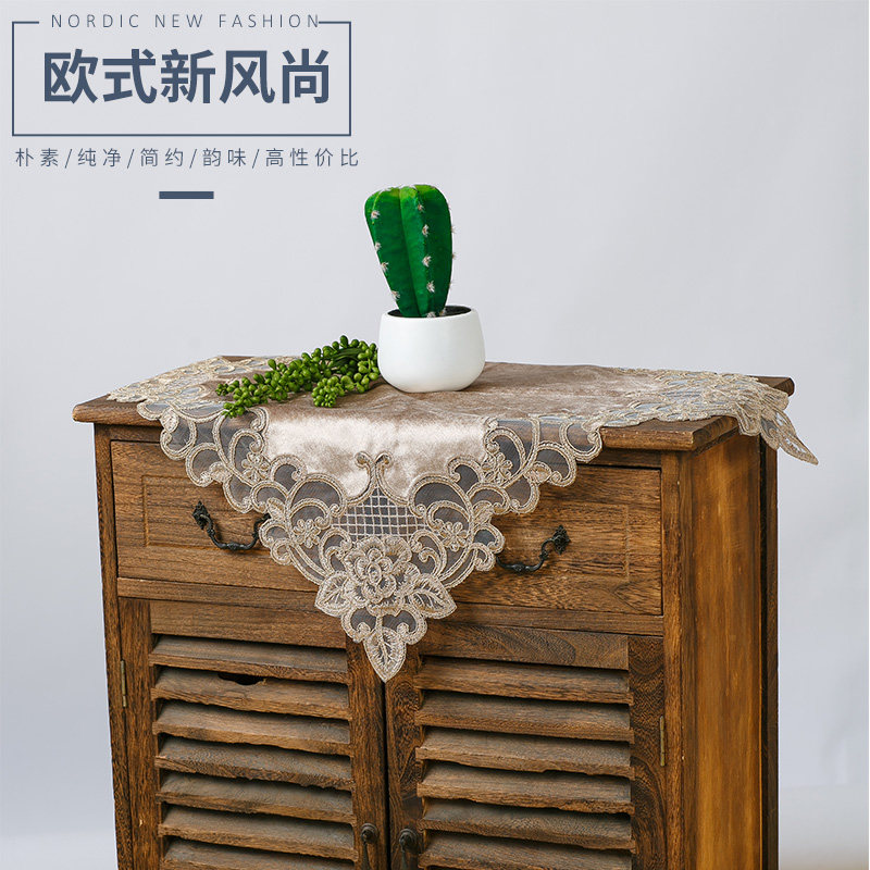 欧式盖布丝绒蕾丝绣花盖布床头柜空调电视多用尘盖巾