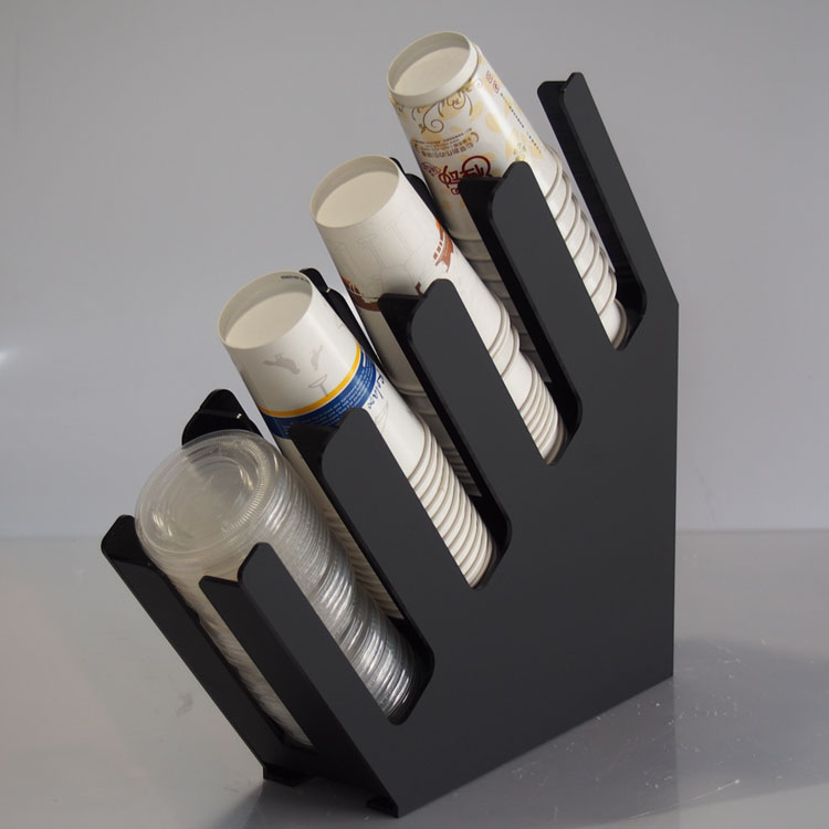 黑色加厚奶茶杯架咖啡店斜四格一次性纸杯架杯盖收纳架分杯取杯器