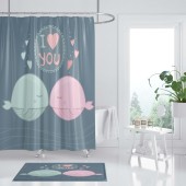 小海豚加厚涤纶水霉卫生间浴室浴帘套装 免打孔帘门帘