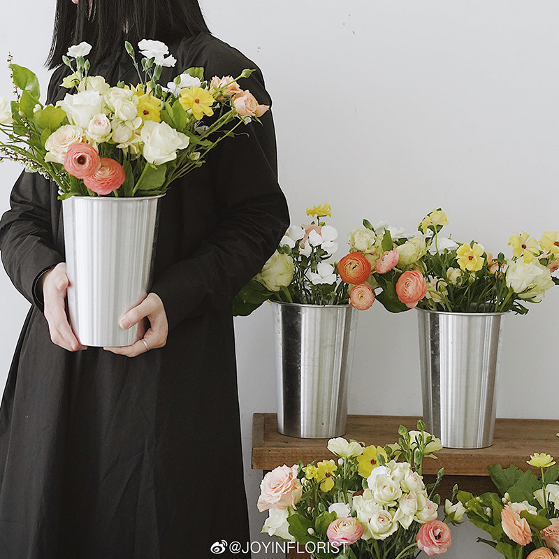 薇艺铝合金养花桶 鲜花醒花桶 金属插花桶 花店用品 花艺专用花桶