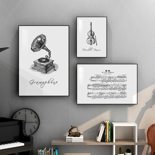 起贝 现代简约黑白个性音乐房教室画钢琴行挂画乐谱壁画