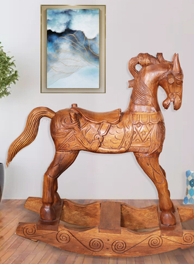 泰国木雕手工木雕儿童宝宝木马摇摇马椅子儿童房摆件送小孩子礼物
