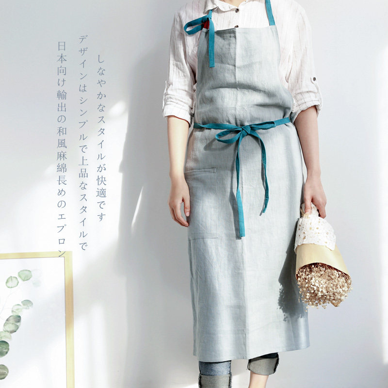 日式棉麻布艺款端家居厨房围裙手作画画餐厅店服定