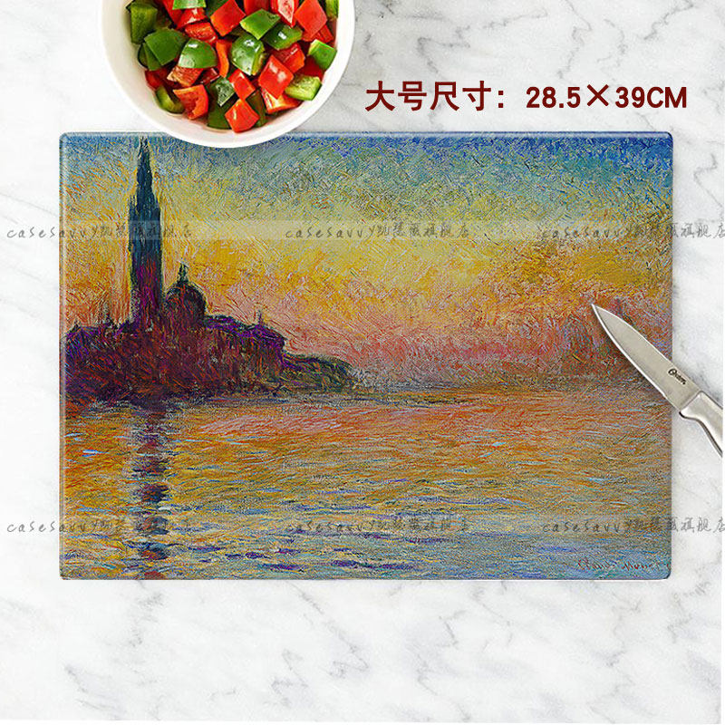 号莫奈油画钢化玻璃砧板 厨房切果案板辅食菜板 易清洗