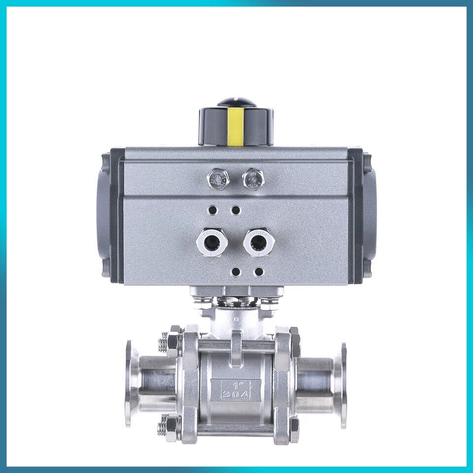 上海金桥阀门/Q61F-16P气动不锈钢三片式快装卡箍球阀DN15 20 25