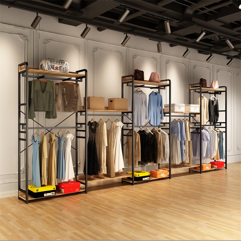 服装店展示架男女装店铺货架展示架双层落地式组合挂衣架子陈列架