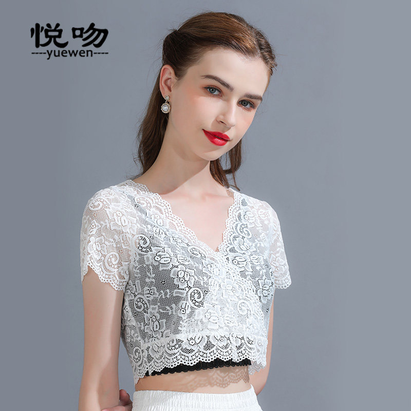 半截V领蕾丝打底衫女夏薄内搭2z021新款防走光抹胸洋气鸡心领小衫