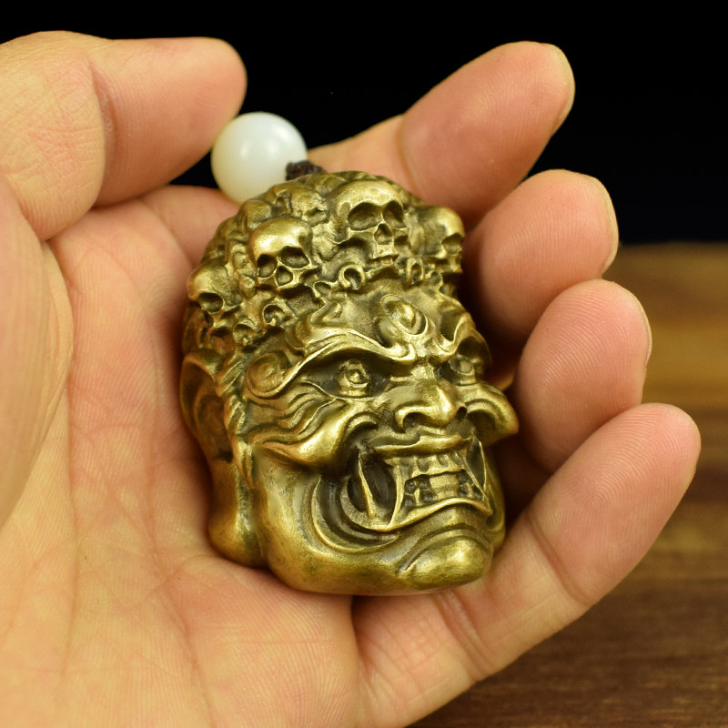 铜实心不动明王佛头把件男女随身把玩不动尊菩萨大黑天财神医神