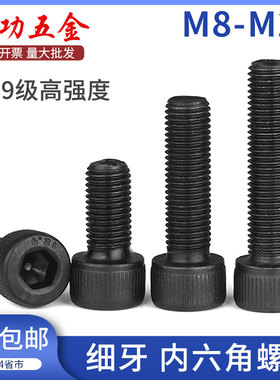 12.9级细牙内六角螺丝细扣幼牙螺杆螺栓M8*1M10M12*1.25M16x1.5