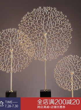 轻奢家居饰品创意艺术铜艺摆件黑水晶珊瑚摆设客厅玄关摆设工艺品