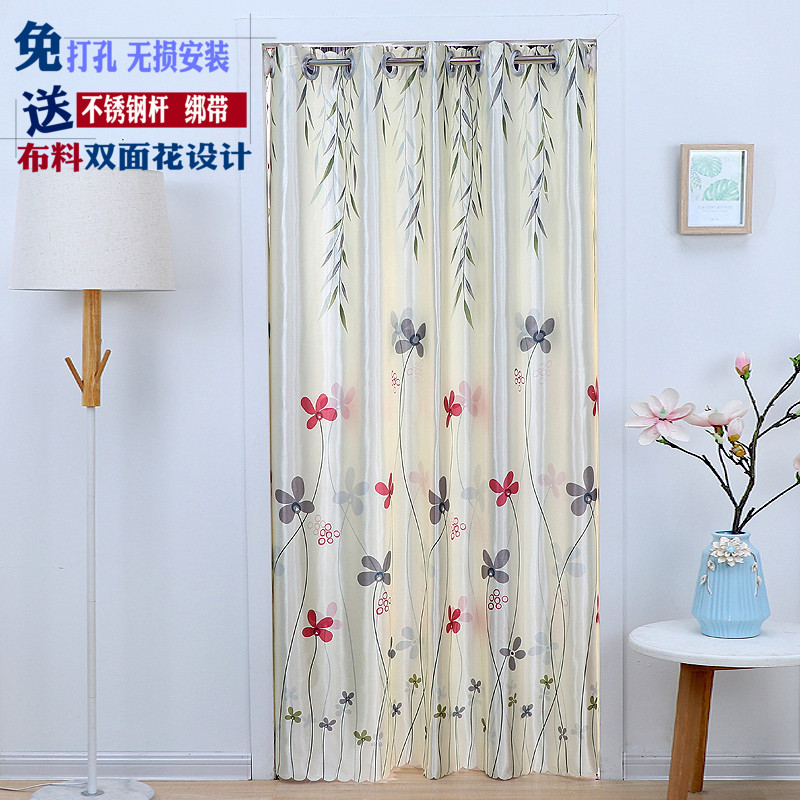 双面花免打孔门帘家用卧室挡风隔断遮光试衣间卫生间厨房布艺帘子