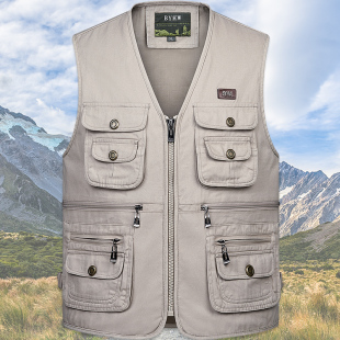 纯棉户外水洗马甲中老年人男x装 坎肩多口袋钓鱼背 摄影马夹春秋装