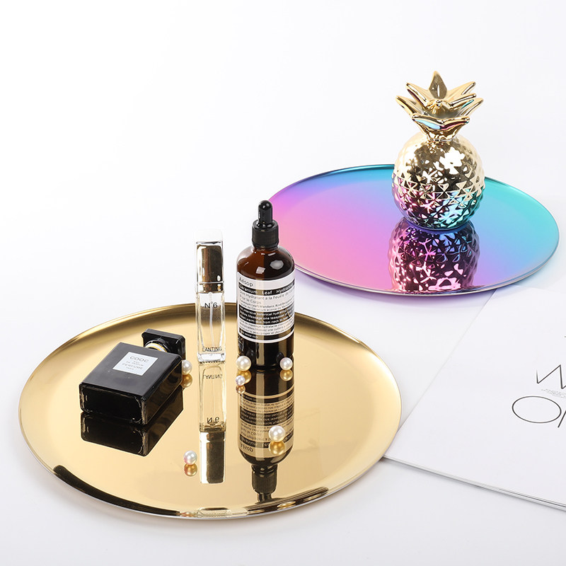 ins风简约圆形金属色不锈钢托盘置物水果首饰收纳样板房装饰摆件,家居饰品,装饰摆件,淘宝优惠券,粉丝福利购,淘宝优惠卷